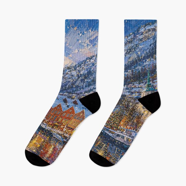 Item preview, Winter in Bergen painting, Norway – A Beautiful place in Scandinavia. designed and sold by GalleryKauffeld.