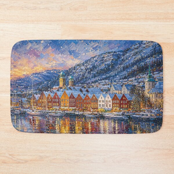 Item preview, Winter in Bergen painting, Norway – A Beautiful place in Scandinavia. designed and sold by GalleryKauffeld.