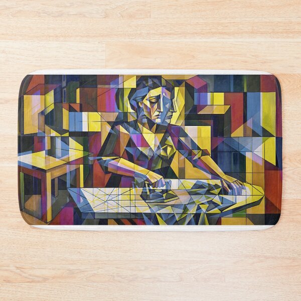 Item preview, Cubist Sad Woman Ironing Canvas Print | Expressionist Domestic Life Wall Art | Geometric Figurative Fine Art Poster | Modernist Abstract Portrait designed and sold by SergioMiklos.