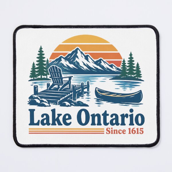 Item preview, Lake Ontario Since 1615, Vintage Great Lakes Sunset, Lake Life Canoe & Mountain designed and sold by CatiaStudioArt.