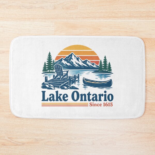 Item preview, Lake Ontario Since 1615, Vintage Great Lakes Sunset, Lake Life Canoe & Mountain designed and sold by CatiaStudioArt.