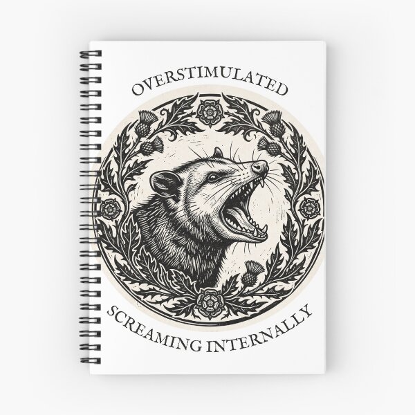 Item preview, Screaming Opossum Vintage Etching - Overstimulated Funny Linocut designed and sold by ByBryteG.