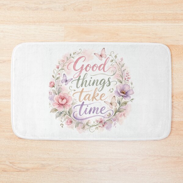 Item preview, Good Things Take Time Floral Watercolor Quote designed and sold by HappyOops.
