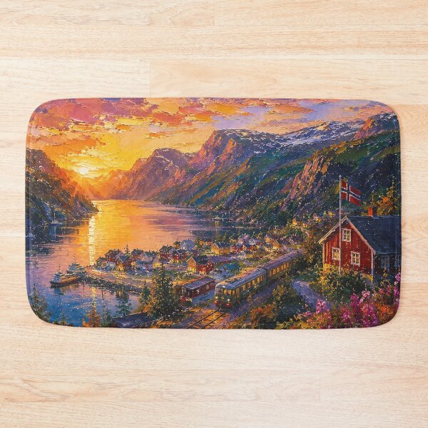 Item preview,  Flåm, Norway – a painting of a summer night in this beautiful Scandinavian place. designed and sold by GalleryKauffeld.