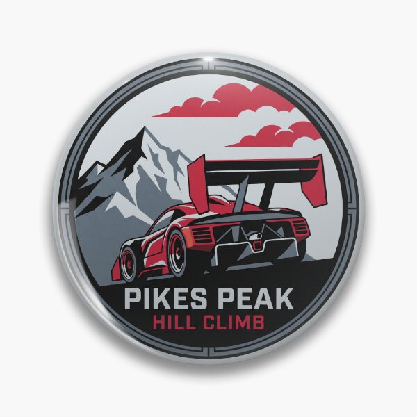 Item preview, Pikes Peak Hill Climb Race Car Mountain Badge Graphic designed and sold by KiwiRider.