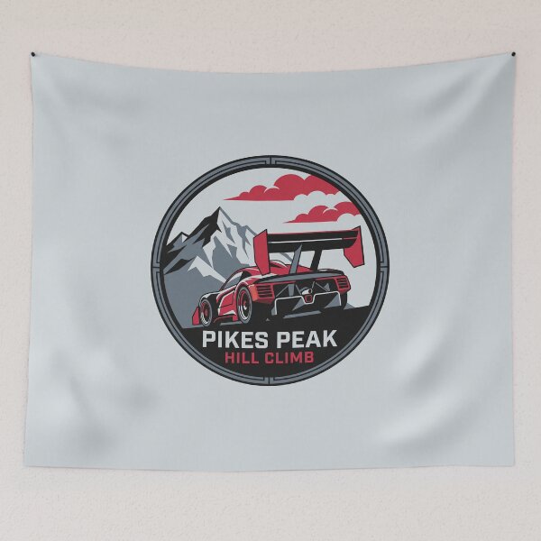 Item preview, Pikes Peak Hill Climb Race Car Mountain Badge Graphic designed and sold by KiwiRider.