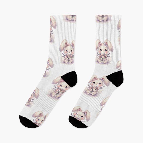 Item preview, Cute Bunny with Flower Bouquet Watercolor Art designed and sold by HappyOops.
