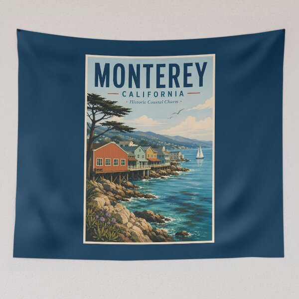 Item preview, Monterey California Illustration Travel Art Vintage designed and sold by KrisSidDesigns.