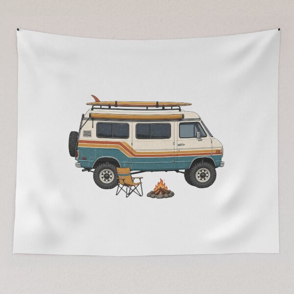 Item preview, Retro Side Profile 4x4 Camper Van Beach Campfire designed and sold by Retro Surf & Roam.