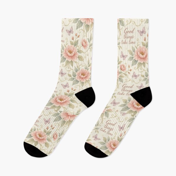 Item preview, Good Things Take Time Peony Floral Pattern designed and sold by HappyOops.
