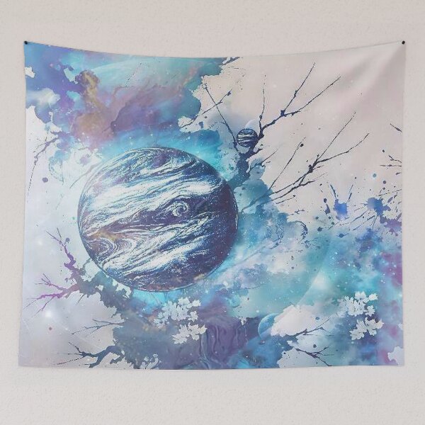 Item preview, Ethereal Blue Planet - Watercolor Galaxy Bloom designed and sold by Alcyone-Blue.