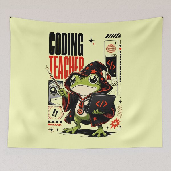 Item preview, Coding Teacher Frog Wizard Graphic Poster T-Shirt | Cute Computer Science Professor Toad Laptop Wand STEM Teacher Gift Red Black Anime Art designed and sold by illeN-Art-World.
