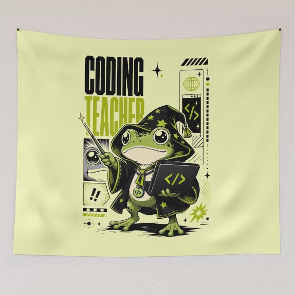 Item preview, Coding Teacher Frog Wizard Graphic Poster T-Shirt | Cute Computer Science Professor Toad Laptop Wand STEM Teacher Gift Green Black Anime Art designed and sold by illeN-Art-World.