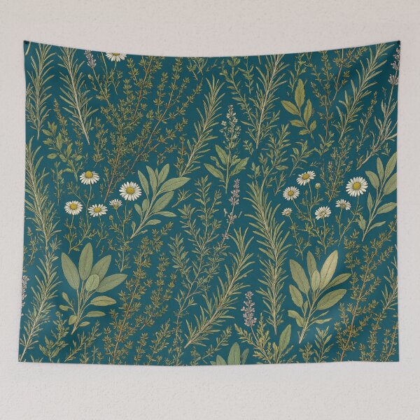 Item preview, Dark Green Meadow Wildflower Botanical Print designed and sold by IntelliMindDesigns.