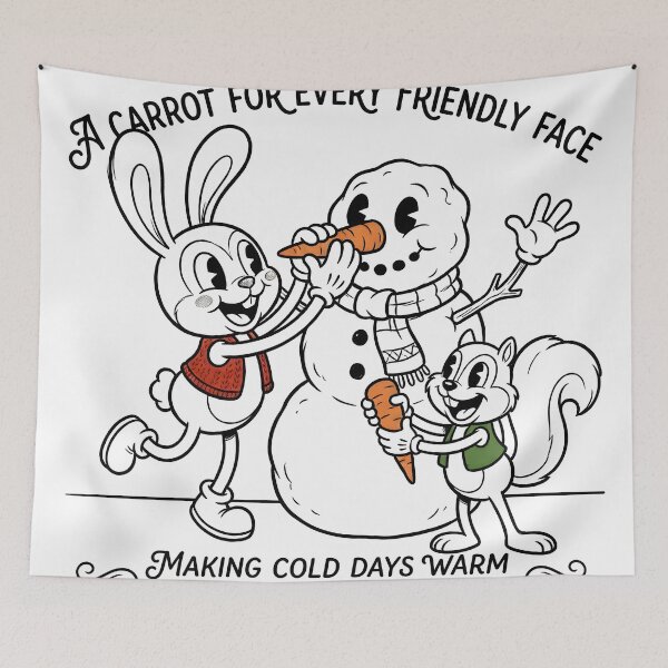 Item preview, Snowman Bunny and Squirrel Vintage Winter Cartoon designed and sold by BobaBunny76.