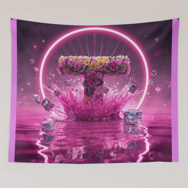 Item preview, Pink Floral T Monogram Neon Water Splash Comforter & Shower Curtain. designed and sold by fbtrisha.