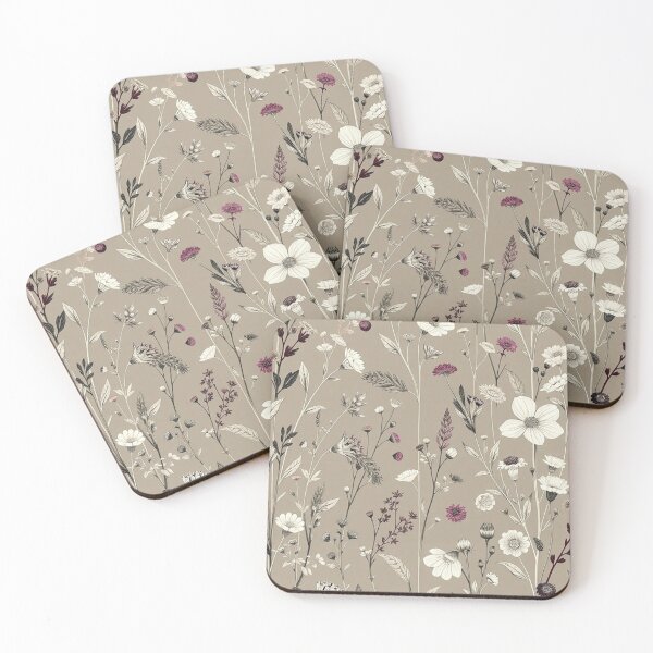 Item preview, Muted Taupe Wildflower Boho Botanical Print designed and sold by IntelliMindDesigns.