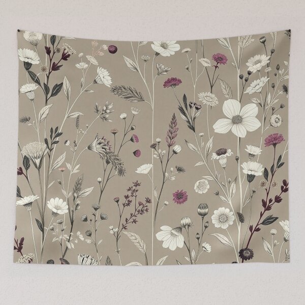 Item preview, Muted Taupe Wildflower Boho Botanical Print designed and sold by IntelliMindDesigns.