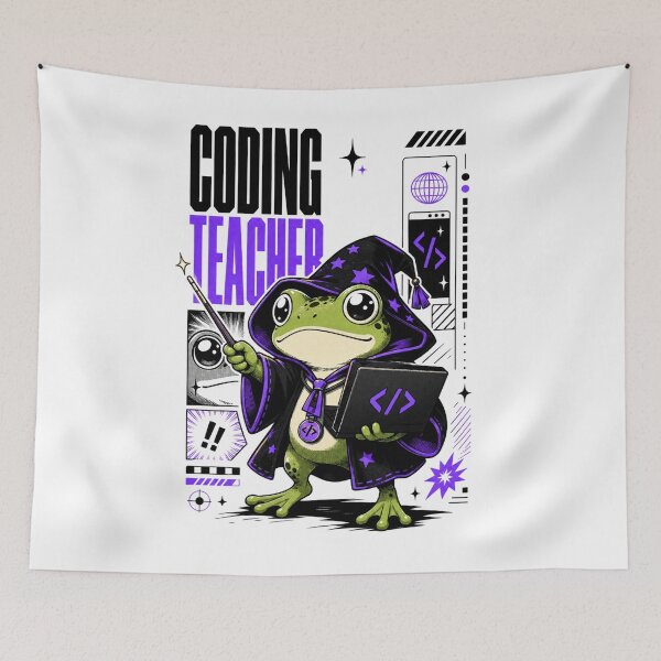 Item preview, Coding Teacher Frog Wizard Graphic Poster T-Shirt | Cute Computer Science Professor Toad Laptop Wand STEM Teacher Gift Violet Black Anime Art designed and sold by illeN-Art-World.
