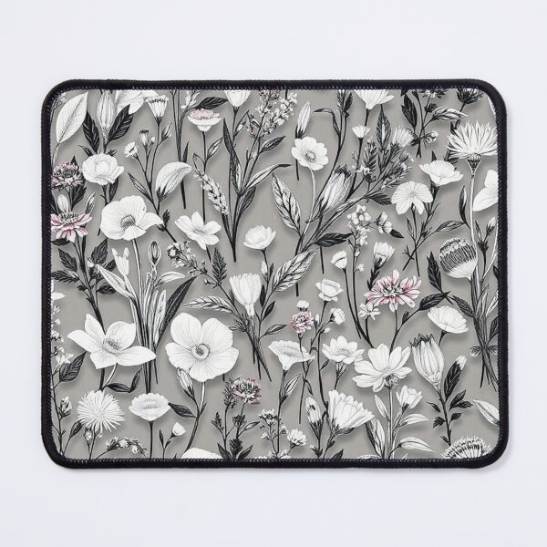 Item preview, Monochrome Grey White Dense Floral Pattern designed and sold by IntelliMindDesigns.