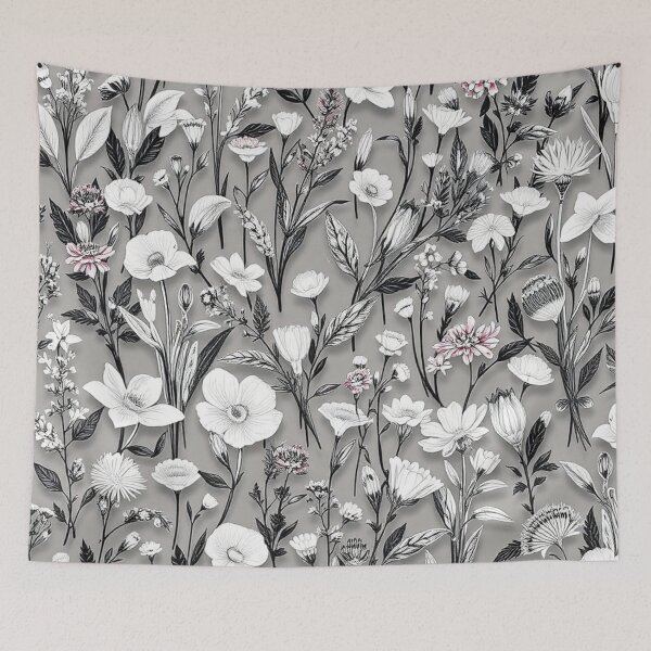 Item preview, Monochrome Grey White Dense Floral Pattern designed and sold by IntelliMindDesigns.