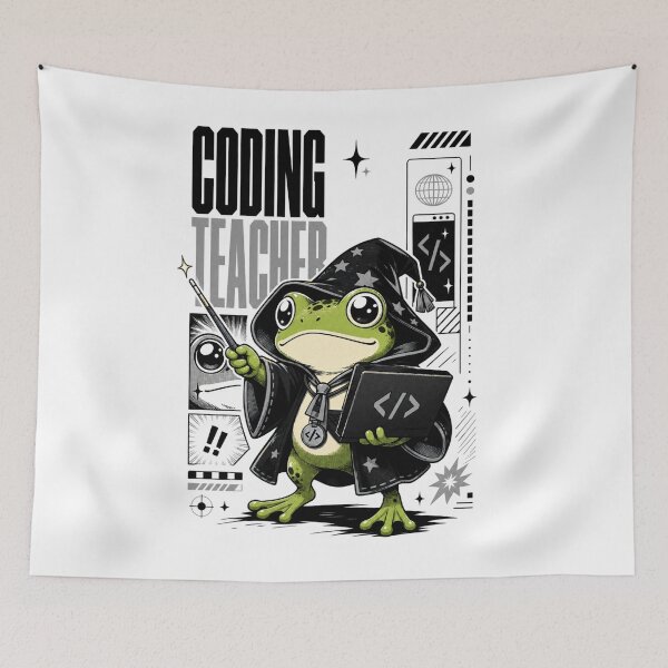 Item preview, Coding Teacher Frog Wizard Graphic Poster T-Shirt | Cute Computer Science Professor Toad Laptop Wand STEM Teacher Gift  Black Gray Anime Art designed and sold by illeN-Art-World.