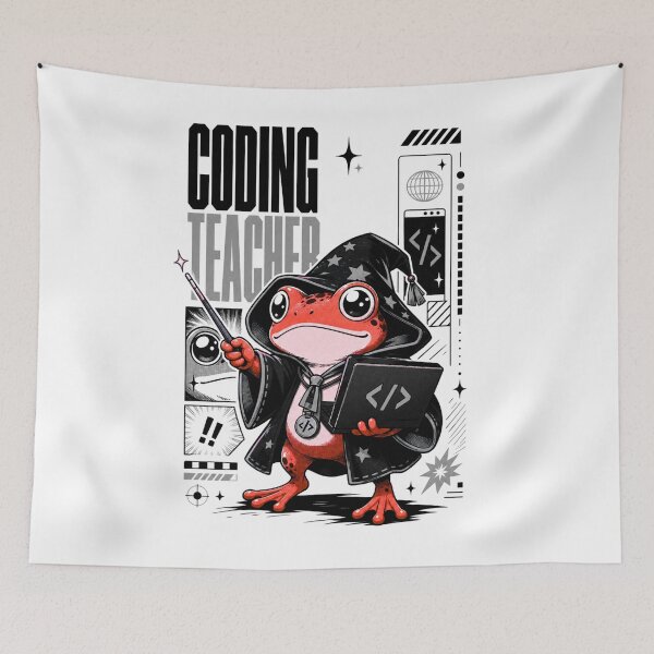 Item preview, Coding Teacher Frog Wizard Graphic Poster T-Shirt | Cute Computer Science Professor Toad Laptop Wand STEM Teacher Gift  Red Gray Anime Art designed and sold by illeN-Art-World.