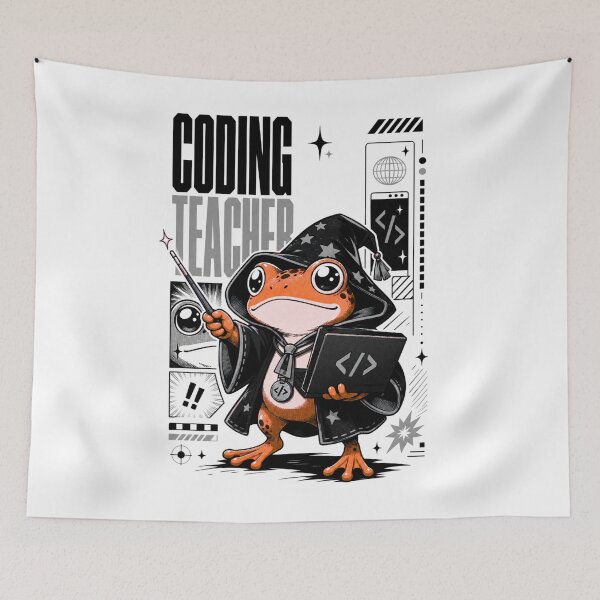 Item preview, Coding Teacher Frog Wizard Graphic Poster T-Shirt | Cute Computer Science Professor Toad Laptop Wand STEM Teacher Gift Orange Gray Anime Art designed and sold by illeN-Art-World.