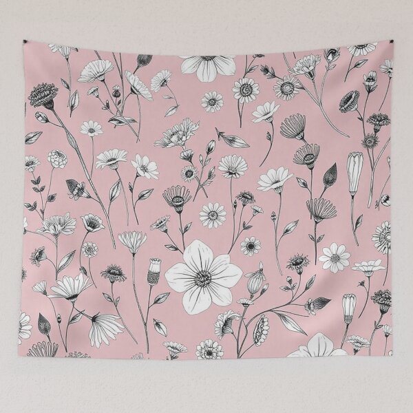 Item preview, Blush Pink White Floral Cottagecore Pattern designed and sold by IntelliMindDesigns.