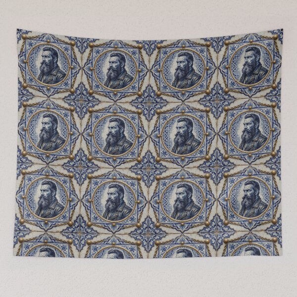 Item preview, Blue & White Azulejo Bearded Man Portrait – Vintage Portuguese Tile Art designed and sold by ZhivanCrimson.