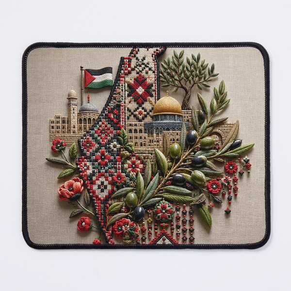 Item preview, Palestinian Tatreez Heritage Composition – Olive Branch and Traditional Embroidery Art designed and sold by BrainCurves.