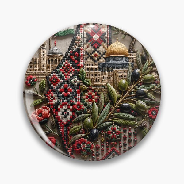 Item preview, Palestinian Tatreez Heritage Composition – Olive Branch and Traditional Embroidery Art designed and sold by BrainCurves.