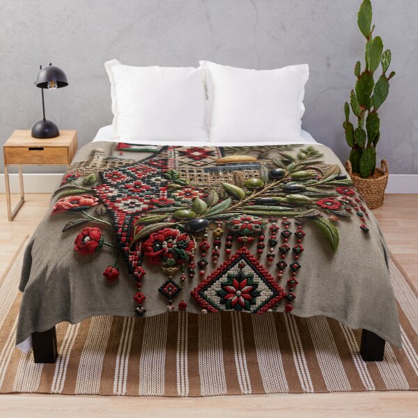 Item preview, Palestinian Tatreez Heritage Composition – Olive Branch and Traditional Embroidery Art designed and sold by BrainCurves.