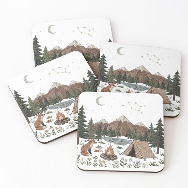 Item preview, Embroidered Wilderness Camping Scene with Fox, Tent, Campfire, and Constellation designed and sold by CreativeNest Prints.