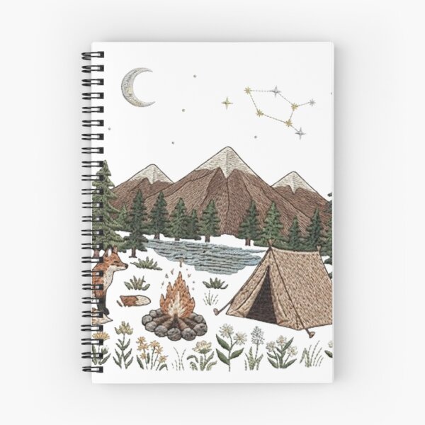 Item preview, Embroidered Wilderness Camping Scene with Fox, Tent, Campfire, and Constellation designed and sold by CreativeNest Prints.