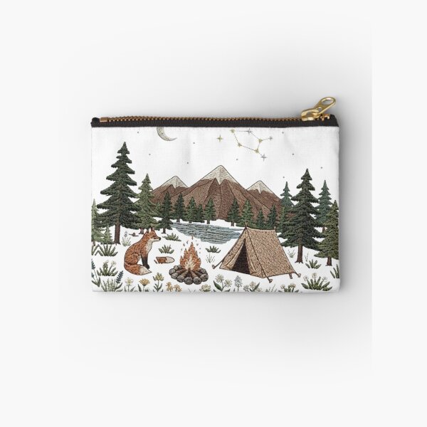 Item preview, Embroidered Wilderness Camping Scene with Fox, Tent, Campfire, and Constellation designed and sold by CreativeNest Prints.