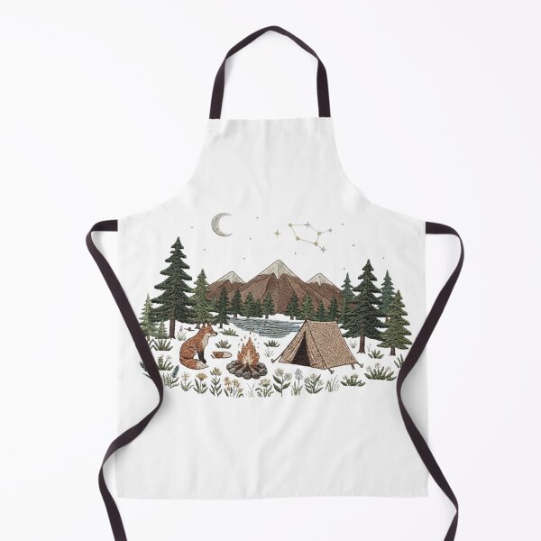Item preview, Embroidered Wilderness Camping Scene with Fox, Tent, Campfire, and Constellation designed and sold by CreativeNest Prints.