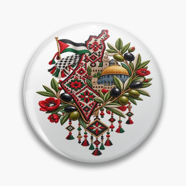 Item preview, Palestinian Heritage Embroidery – Tatreez Floral and Olive Branch Art designed and sold by BrainCurves.