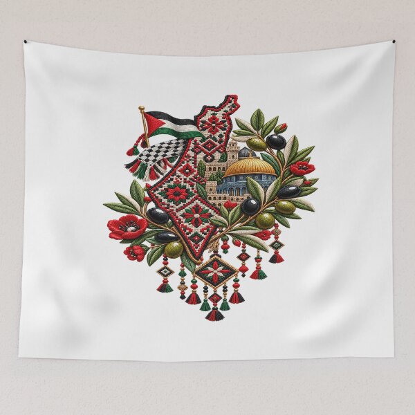 Item preview, Palestinian Heritage Embroidery – Tatreez Floral and Olive Branch Art designed and sold by BrainCurves.