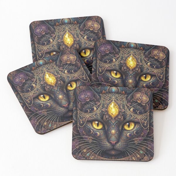Item preview, Golden Eye Orchid Cat Mandala Intricate Jeweled Feline Artwork designed and sold by Mindworx21.
