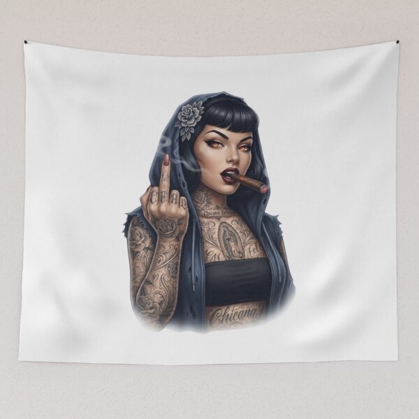 Item preview, Chicano Rebel Girl with Cigar and Middle Finger designed and sold by CHRIST5000.