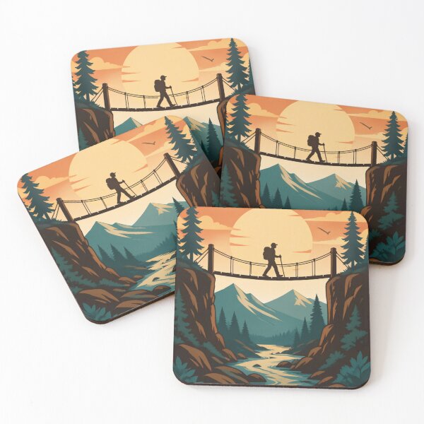 Item preview, Mountain Hiker Adventure – Retro Hiking Suspension Bridge Landscape designed and sold by Utees07.