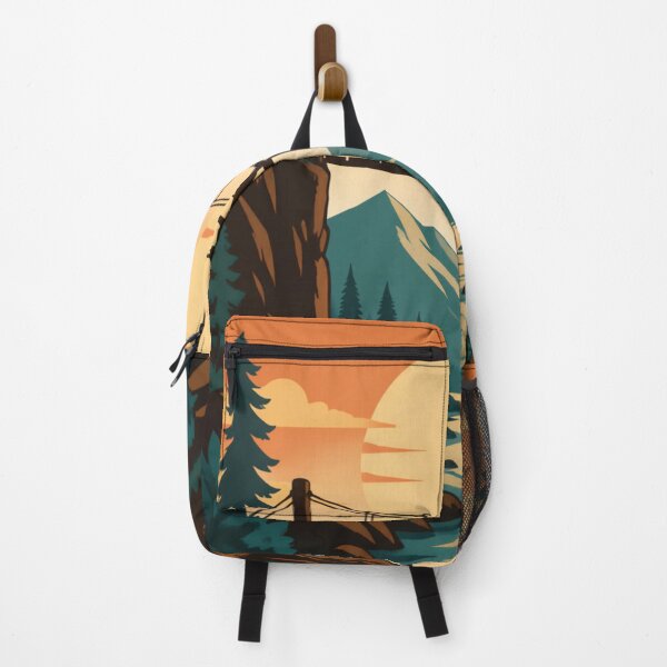 Item preview, Mountain Hiker Adventure – Retro Hiking Suspension Bridge Landscape designed and sold by Utees07.