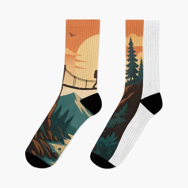 Item preview, Mountain Hiker Adventure – Retro Hiking Suspension Bridge Landscape designed and sold by Utees07.