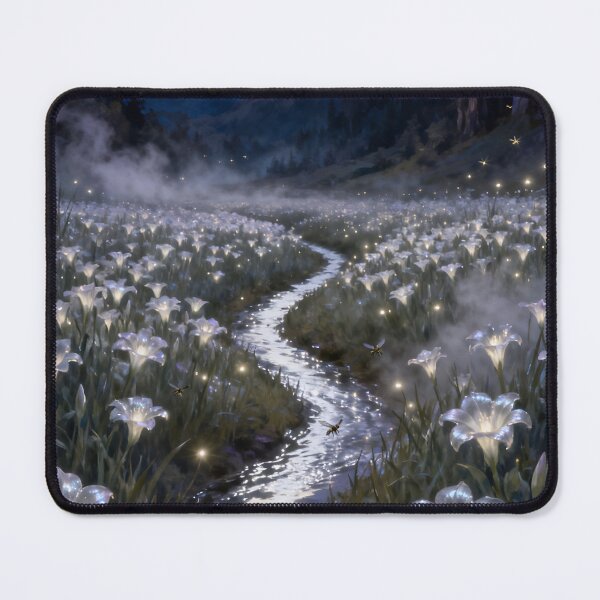 Item preview, Fantasy Crescent Moon Valley Stream Night Landscape designed and sold by stylishdzign.