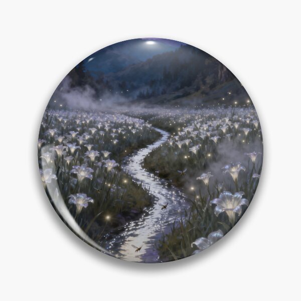 Item preview, Fantasy Crescent Moon Valley Stream Night Landscape designed and sold by stylishdzign.