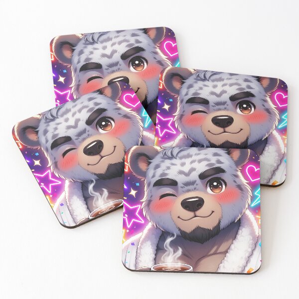 Item preview, Cute Bear With Coffee Neon Hearts Cozy Valentine Bear designed and sold by ZhivanCrimson.