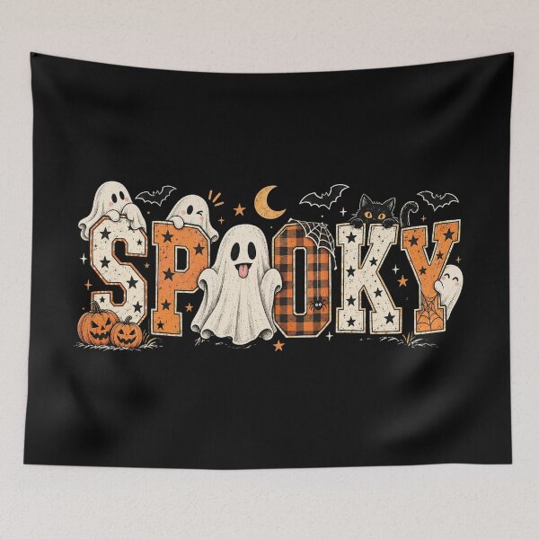 Item preview, Retro Spooky Ghost, Preppy Halloween Pumpkin Varsity Style, Distressed Spooky Season designed and sold by Quiajia.