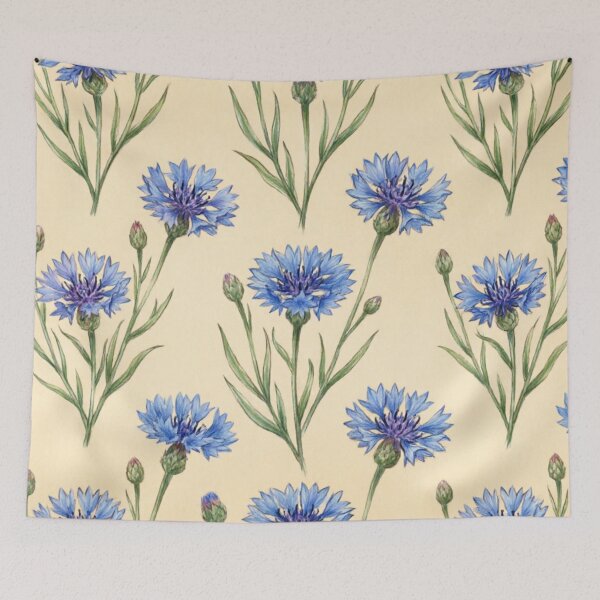 Item preview, Blue Cornflower Apricot Cottagecore Floral Pattern designed and sold by IntelliMindDesigns.