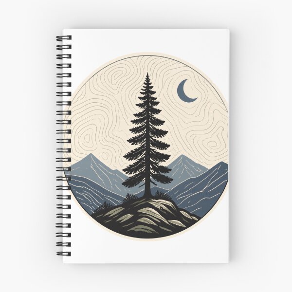 Item preview, Mountain Pine Tree Under Crescent Moon – Vintage Wilderness Nature Design designed and sold by Utees07.